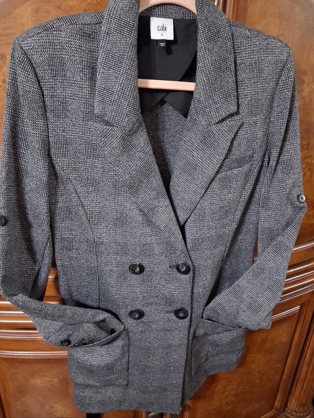 CAbi Gray Glen Plaid Double-Breasted Blazer